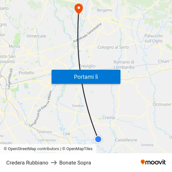 Credera Rubbiano to Bonate Sopra map