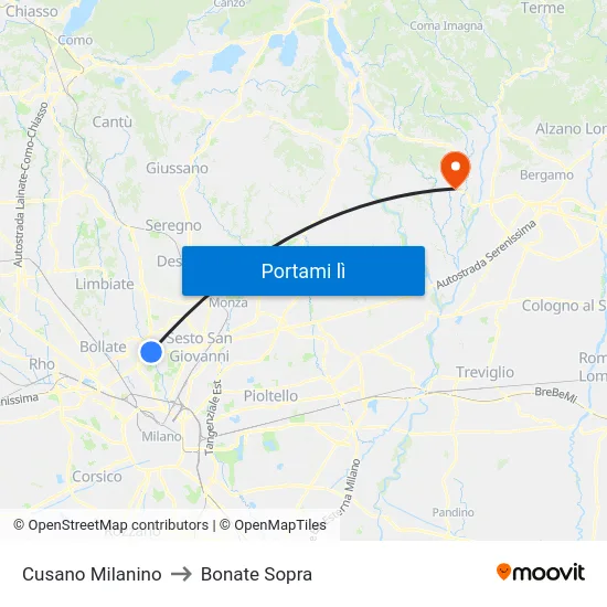 Cusano Milanino to Bonate Sopra map