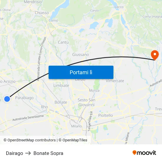 Dairago to Bonate Sopra map