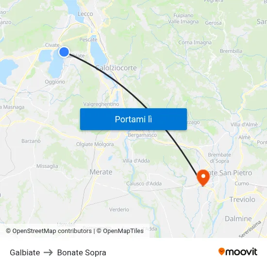 Galbiate to Bonate Sopra map