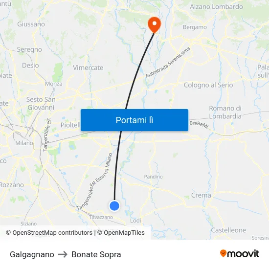 Galgagnano to Bonate Sopra map