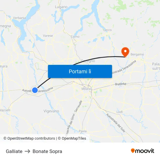 Galliate to Bonate Sopra map