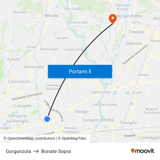 Gorgonzola to Bonate Sopra map