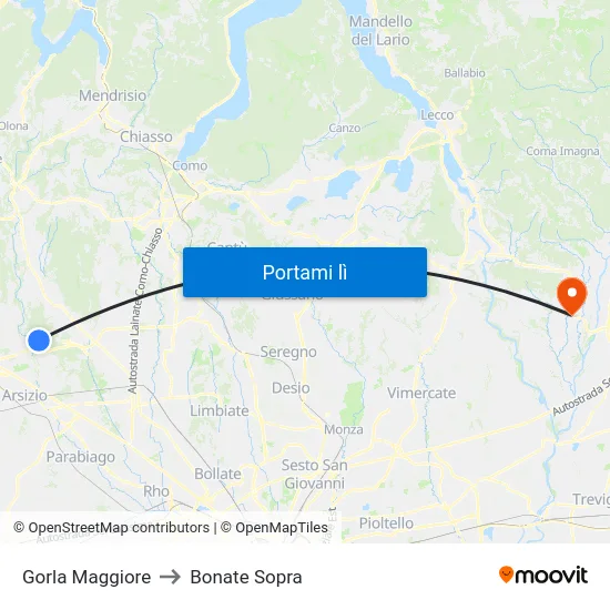 Gorla Maggiore to Bonate Sopra map