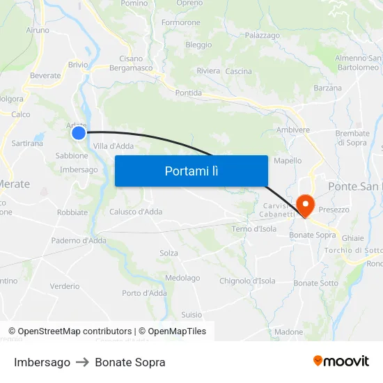 Imbersago to Bonate Sopra map