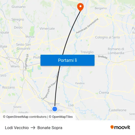 Lodi Vecchio to Bonate Sopra map
