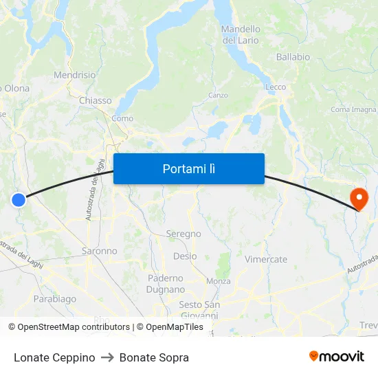 Lonate Ceppino to Bonate Sopra map