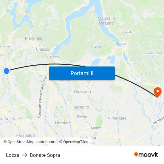 Lozza to Bonate Sopra map