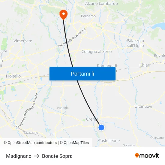 Madignano to Bonate Sopra map