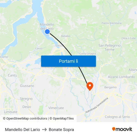 Mandello Del Lario to Bonate Sopra map