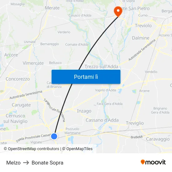 Melzo to Bonate Sopra map