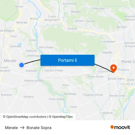 Merate to Bonate Sopra map