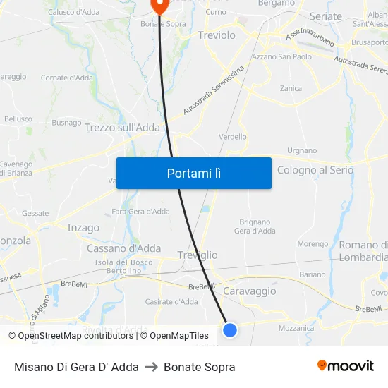 Misano Di Gera D' Adda to Bonate Sopra map