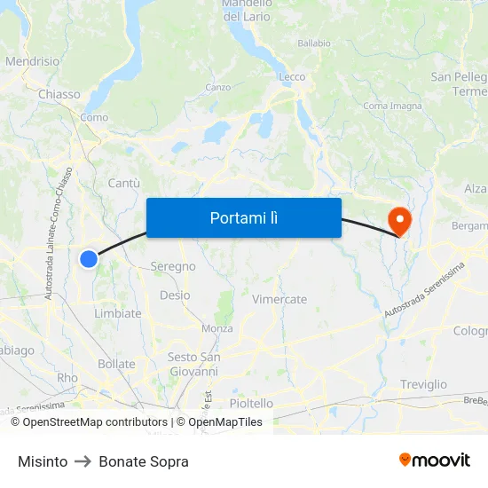 Misinto to Bonate Sopra map