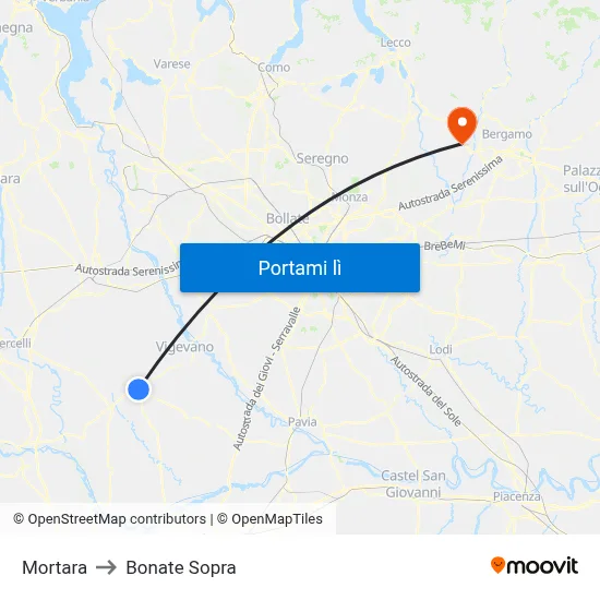 Mortara to Bonate Sopra map