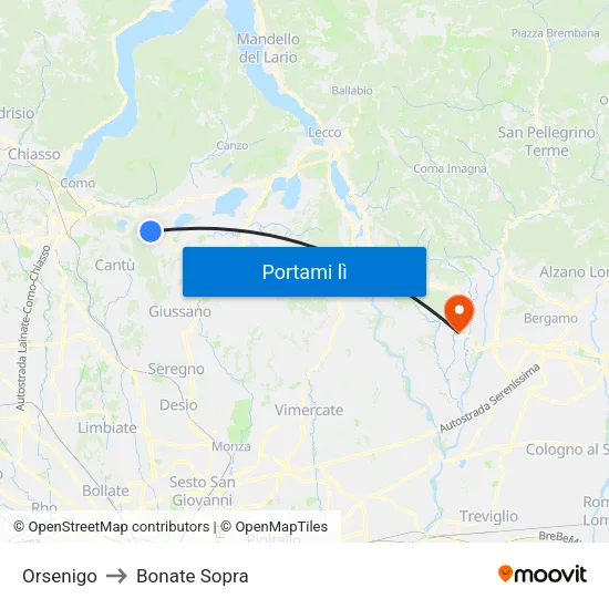 Orsenigo to Bonate Sopra map
