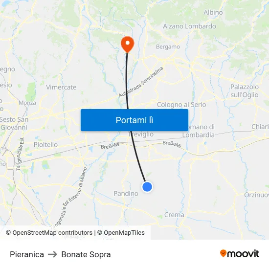 Pieranica to Bonate Sopra map