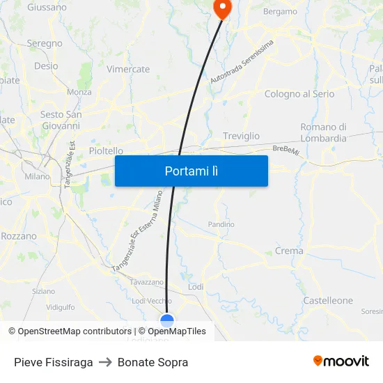 Pieve Fissiraga to Bonate Sopra map