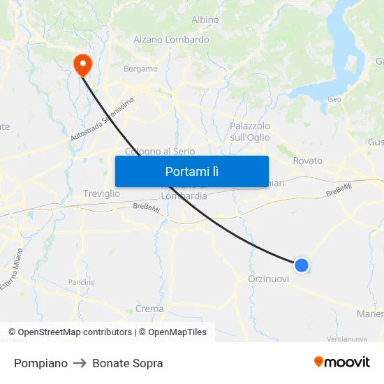 Pompiano to Bonate Sopra map