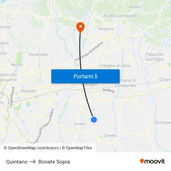 Quintano to Bonate Sopra map