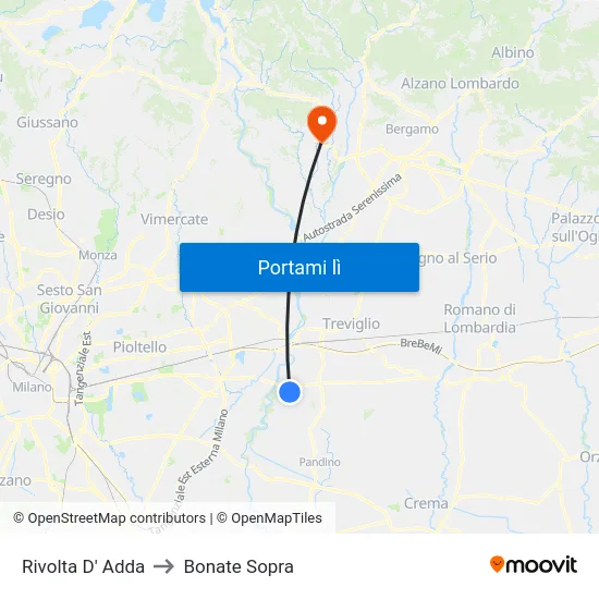 Rivolta D' Adda to Bonate Sopra map