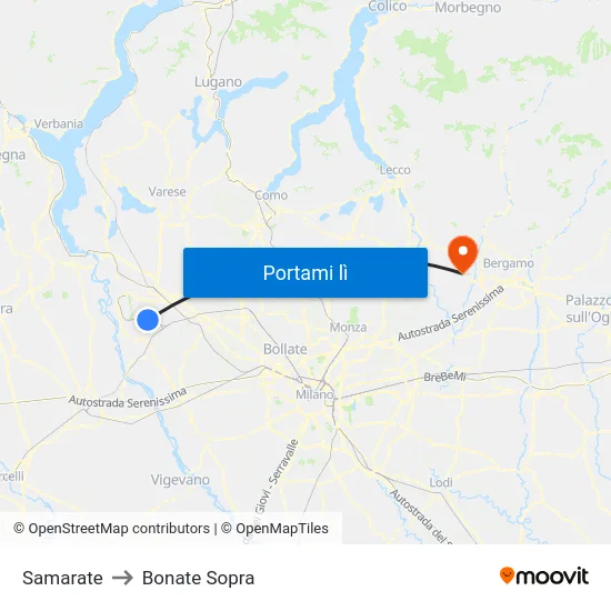 Samarate to Bonate Sopra map