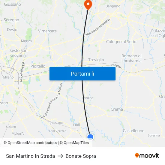 San Martino In Strada to Bonate Sopra map