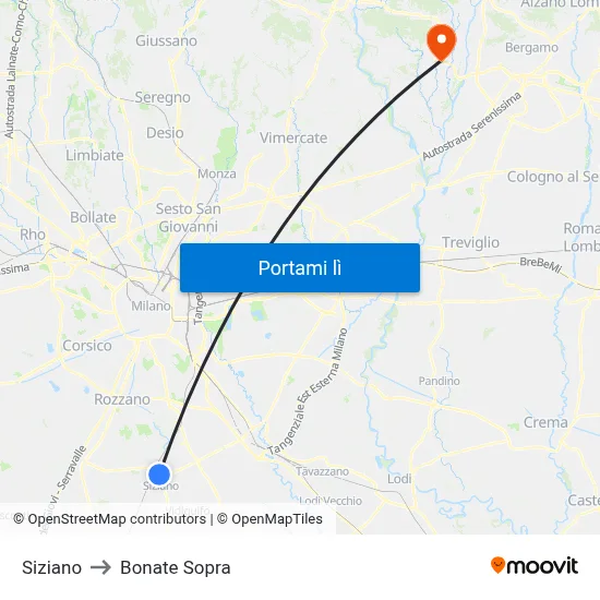 Siziano to Bonate Sopra map