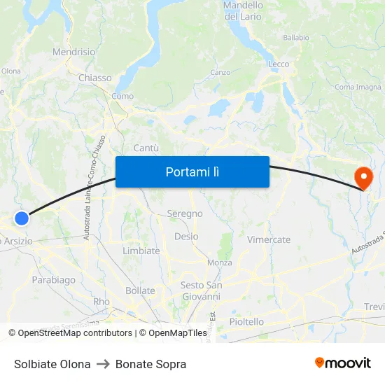 Solbiate Olona to Bonate Sopra map