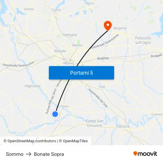 Sommo to Bonate Sopra map