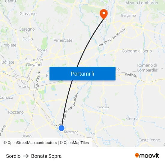 Sordio to Bonate Sopra map