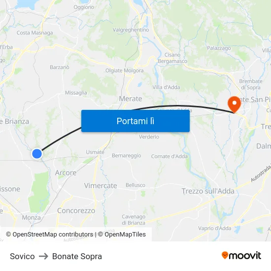 Sovico to Bonate Sopra map