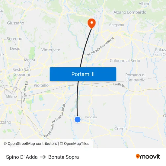 Spino D' Adda to Bonate Sopra map