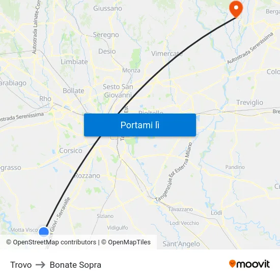 Trovo to Bonate Sopra map