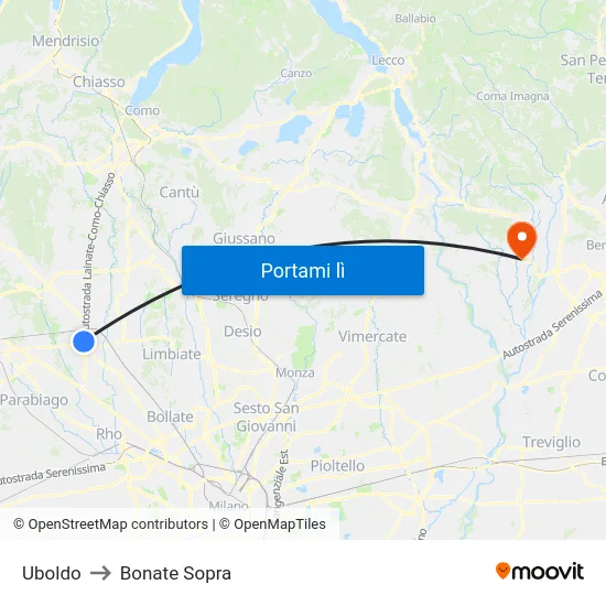 Uboldo to Bonate Sopra map