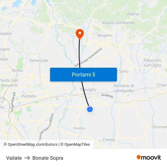 Vailate to Bonate Sopra map