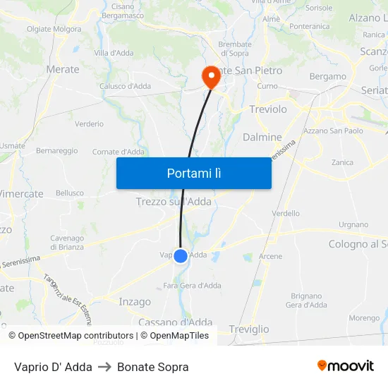 Vaprio D' Adda to Bonate Sopra map