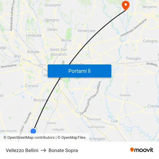 Vellezzo Bellini to Bonate Sopra map