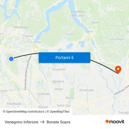 Venegono Inferiore to Bonate Sopra map