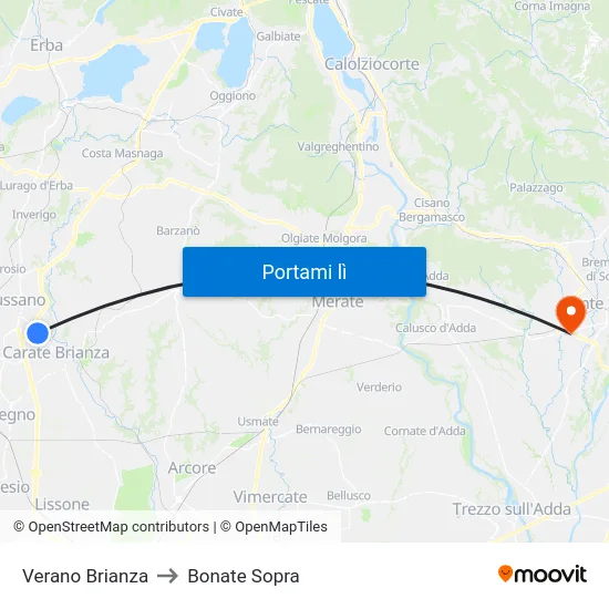 Verano Brianza to Bonate Sopra map
