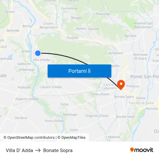 Villa D' Adda to Bonate Sopra map