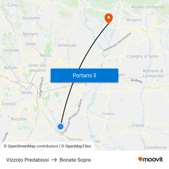 Vizzolo Predabissi to Bonate Sopra map
