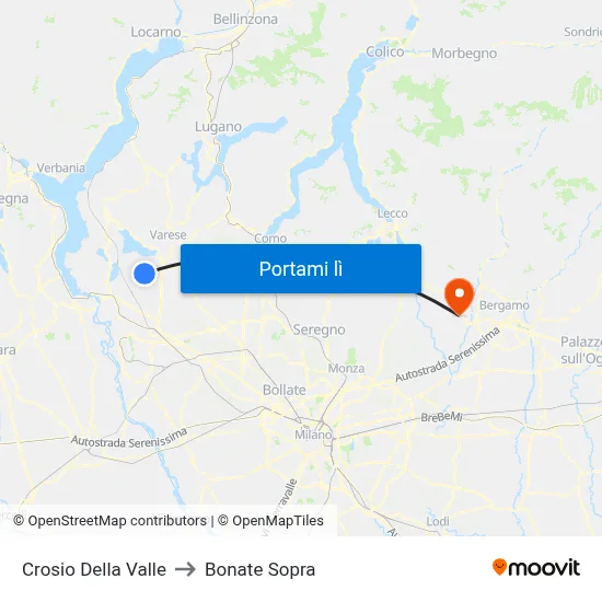 Crosio Della Valle to Bonate Sopra map