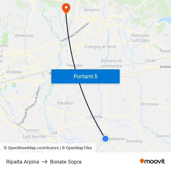 Ripalta Arpina to Bonate Sopra map