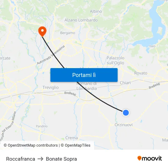Roccafranca to Bonate Sopra map