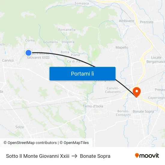 Sotto Il Monte Giovanni Xxiii to Bonate Sopra map