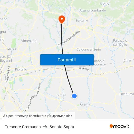 Trescore Cremasco to Bonate Sopra map