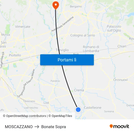 MOSCAZZANO to Bonate Sopra map