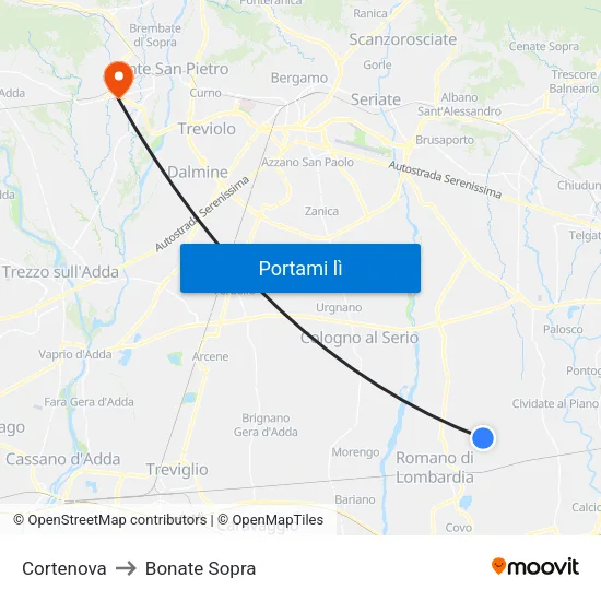 Cortenova to Bonate Sopra map