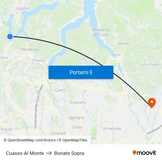 Cuasso Al Monte to Bonate Sopra map